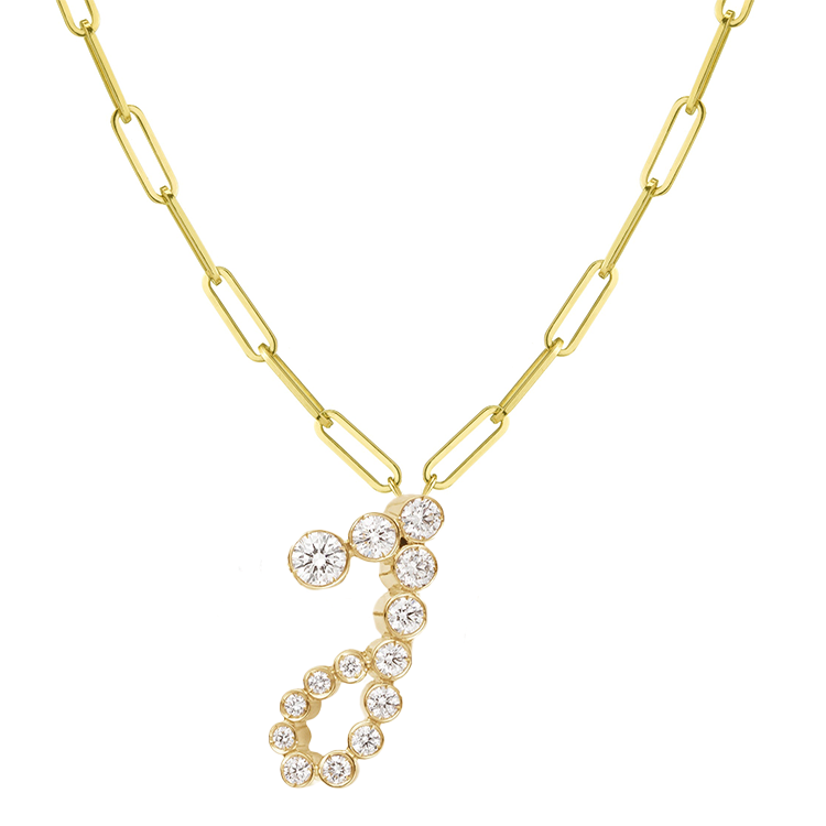 Bubble Diamond Initial Necklace with Paperclip Chain - Armans Fine Jewellery