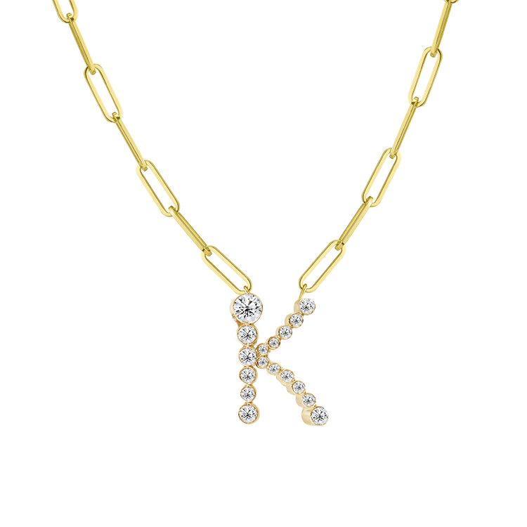 Bubble Diamond Initial Necklace with Paperclip Chain - Armans Fine Jewellery