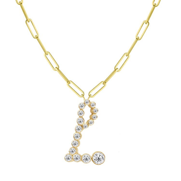 Bubble Diamond Initial Necklace with Paperclip Chain - Armans Fine Jewellery
