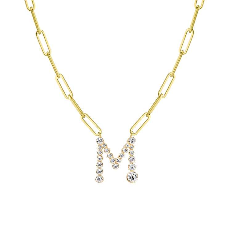 Bubble Diamond Initial Necklace with Paperclip Chain - Armans Fine Jewellery