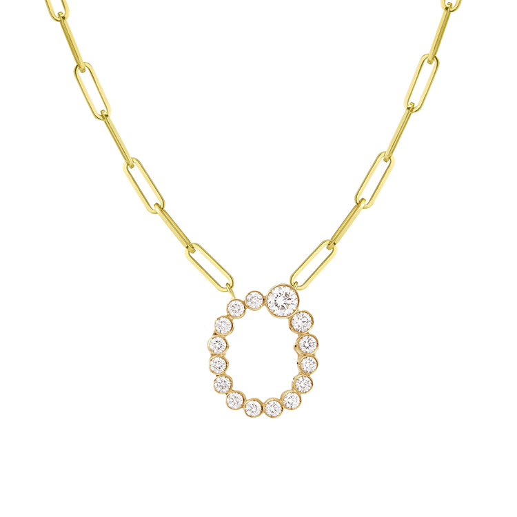 Bubble Diamond Initial Necklace with Paperclip Chain - Armans Fine Jewellery