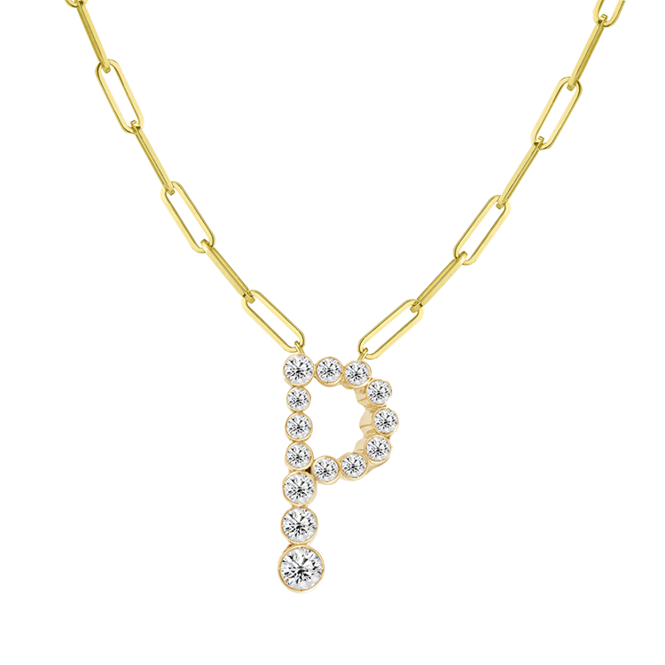 Bubble Diamond Initial Necklace with Paperclip Chain - Armans Fine Jewellery