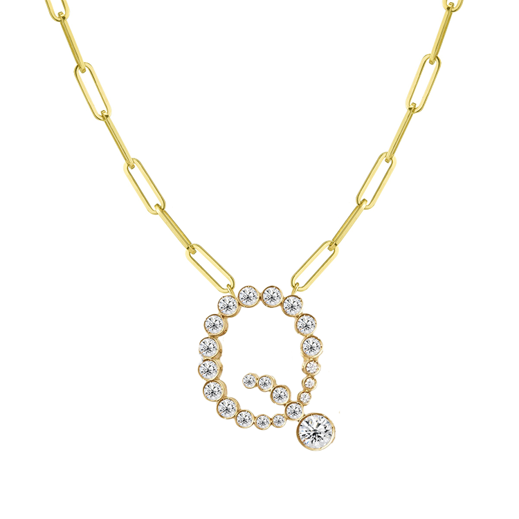 Bubble Diamond Initial Necklace with Paperclip Chain - Armans Fine Jewellery