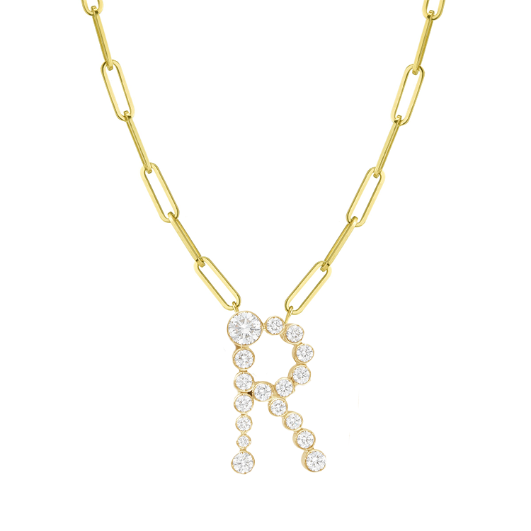 Bubble Diamond Initial Necklace with Paperclip Chain - Armans Fine Jewellery