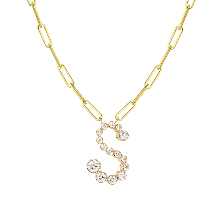 Bubble Diamond Initial Necklace with Paperclip Chain - Armans Fine Jewellery