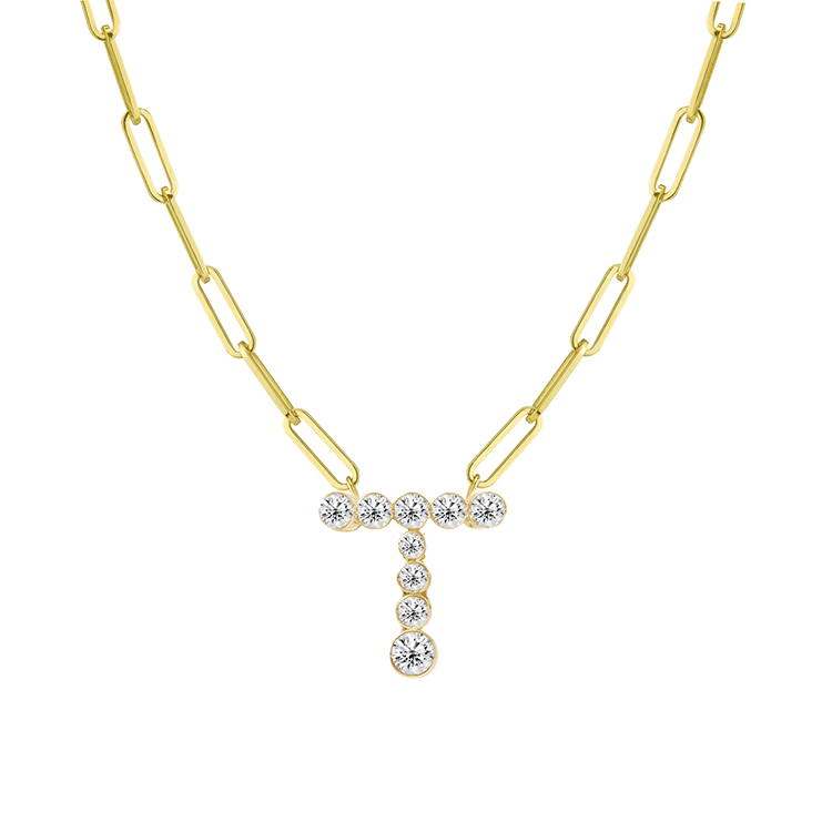 Bubble Diamond Initial Necklace with Paperclip Chain - Armans Fine Jewellery