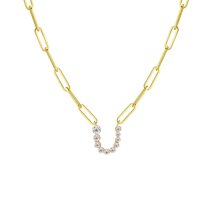 Bubble Diamond Initial Necklace with Paperclip Chain - Armans Fine Jewellery