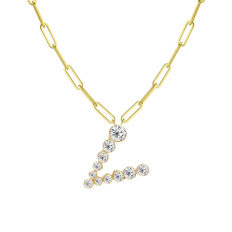 Bubble Diamond Initial Necklace with Paperclip Chain - Armans Fine Jewellery
