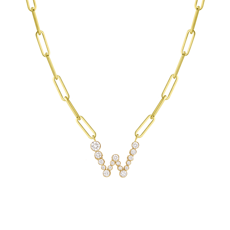 Bubble Diamond Initial Necklace with Paperclip Chain - Armans Fine Jewellery