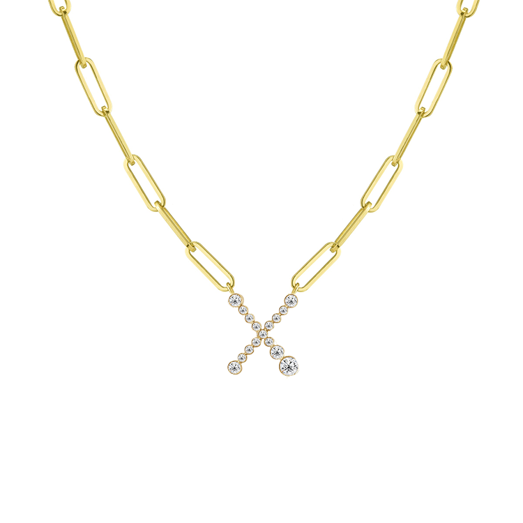 Bubble Diamond Initial Necklace with Paperclip Chain - Armans Fine Jewellery