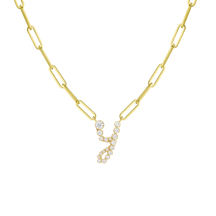 Bubble Diamond Initial Necklace with Paperclip Chain - Armans Fine Jewellery