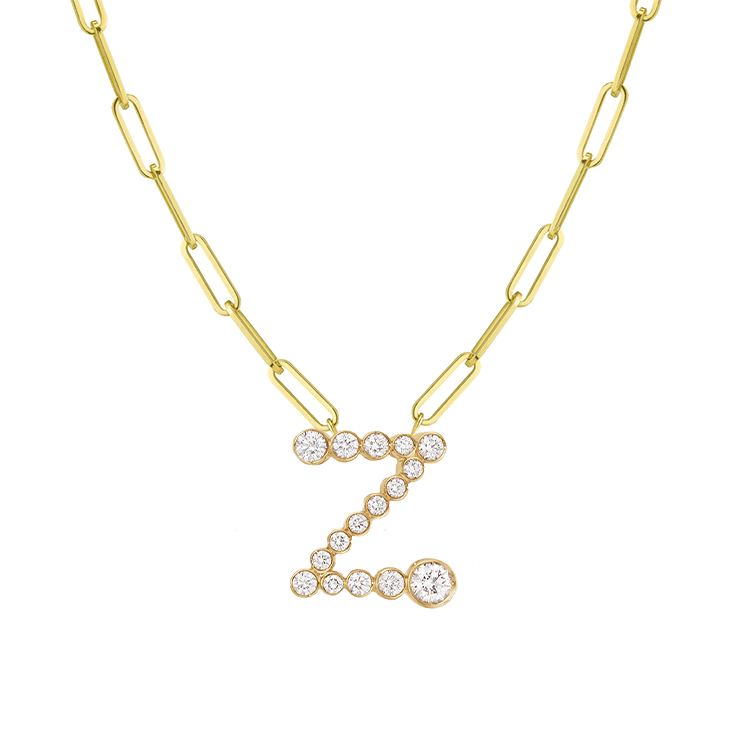 Bubble Diamond Initial Necklace with Paperclip Chain - Armans Fine Jewellery