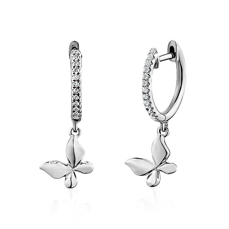 Butterfly Dangle Diamond Huggies - Armans Fine Jewellery