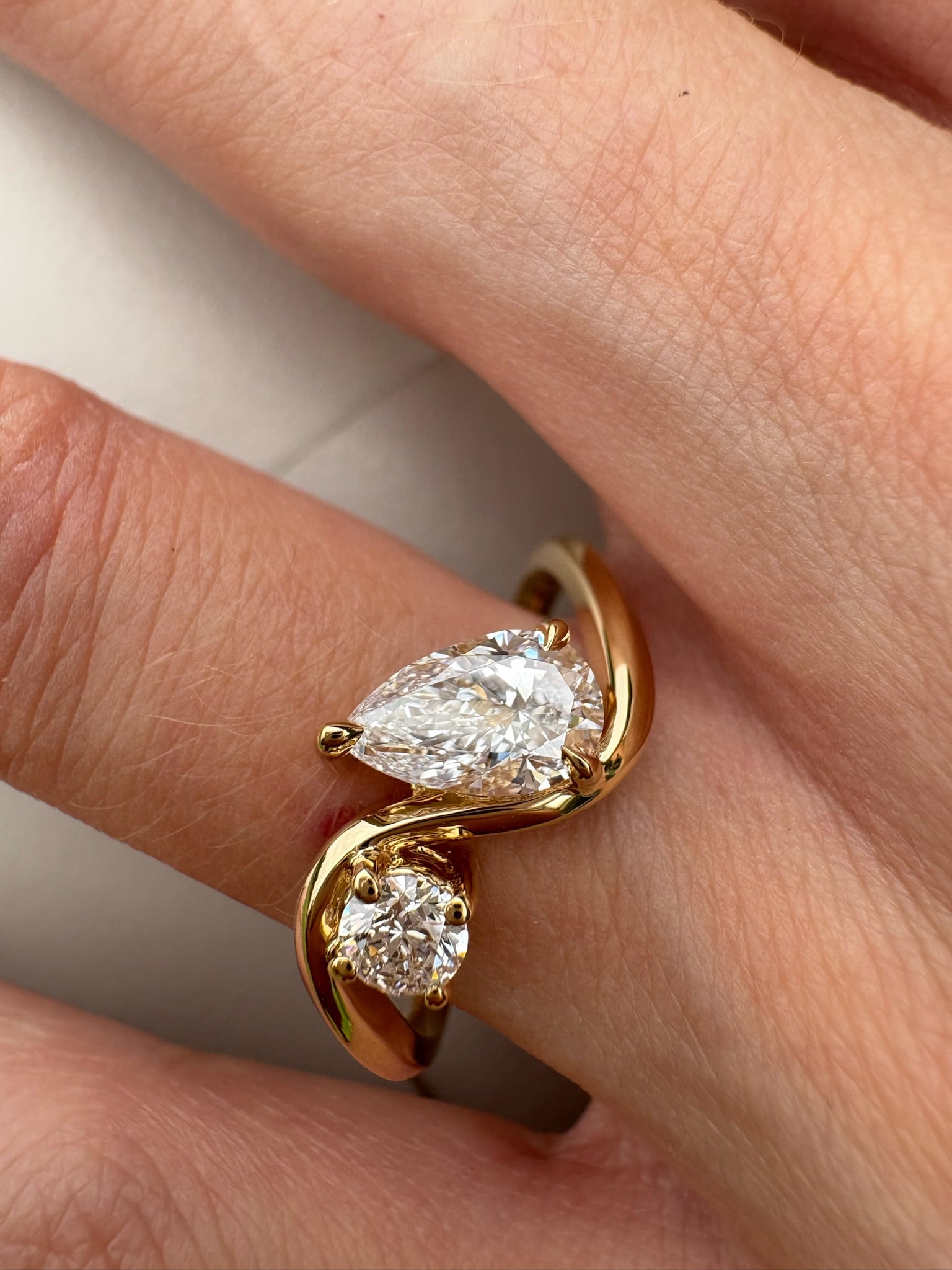 Pear and Round Lab Grown Diamond Twist Ring - Armans Fine Jewellery