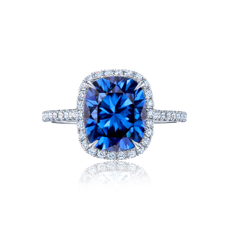Courtney Cushion Lab Grown Blue Sapphire Halo Engagement Ring
