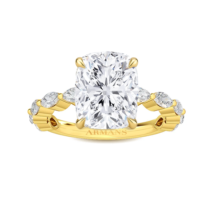 Evelina Cushion Marquise Side Stone Lab Grown Engagement Ring - Armans Fine Jewellery