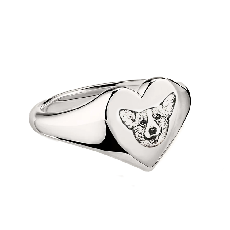 Custom Pet Face Heart Shaped Signet Ring - Armans Fine Jewellery