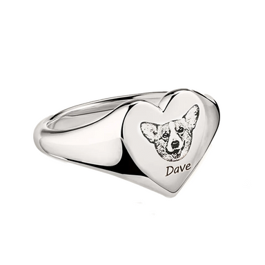 Custom Pet Face Heart Shaped Signet Ring - Armans Fine Jewellery