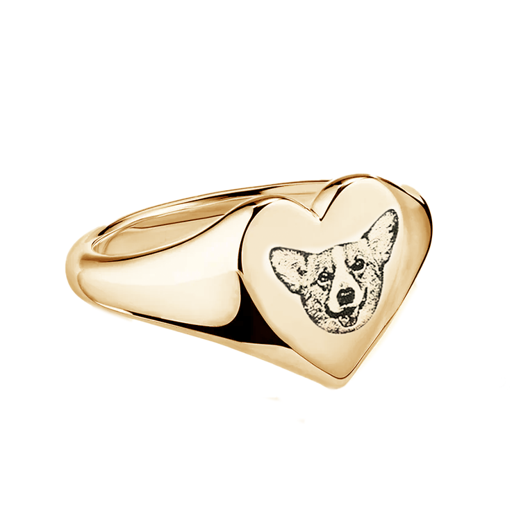 Custom Pet Face Heart Shaped Signet Ring - Armans Fine Jewellery