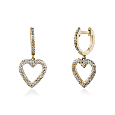Dangling Open Diamond Gold Heart Huggies - Armans Fine Jewellery