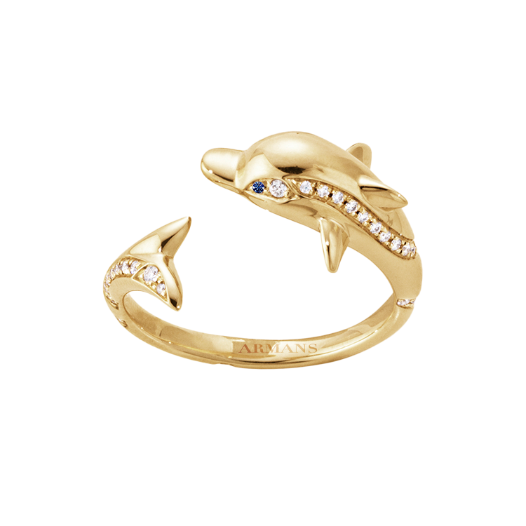 Diamond Dolphin Ring with Blue Sapphire Eyes - Armans Fine Jewellery