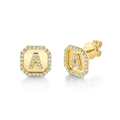 Diamond Initial Nameplate Earrings - Armans Fine Jewellery