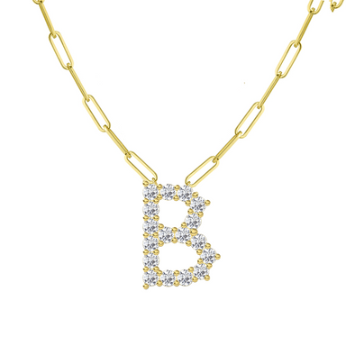 Diamond Initial Pendant with Paperclip Chain - Armans Fine Jewellery