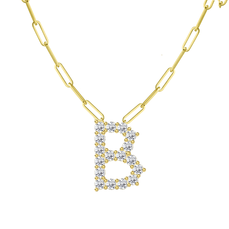 Diamond Initial Pendant with Paperclip Chain - Armans Fine Jewellery