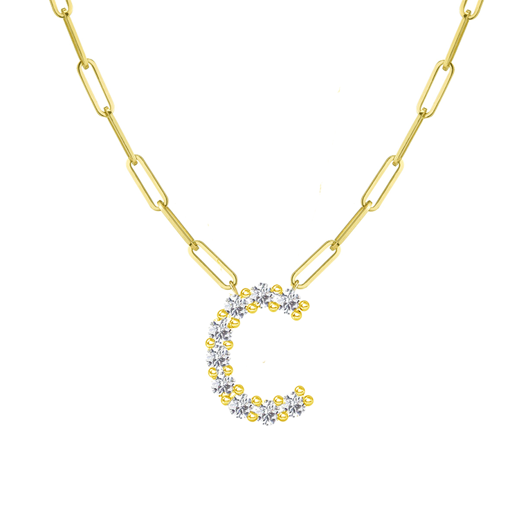 Diamond Initial Pendant with Paperclip Chain - Armans Fine Jewellery