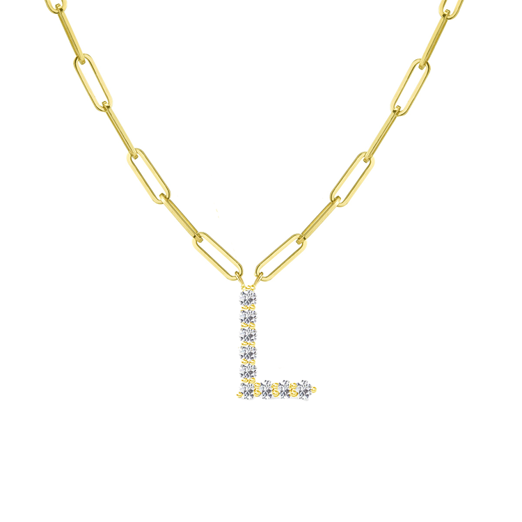 Diamond Initial Pendant with Paperclip Chain - Armans Fine Jewellery