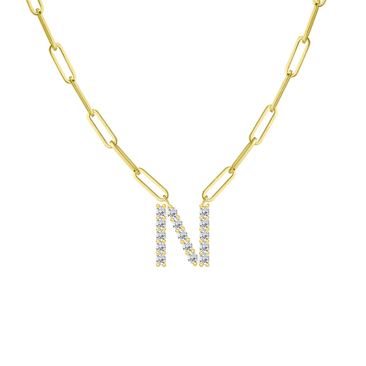 Diamond Initial Pendant with Paperclip Chain - Armans Fine Jewellery