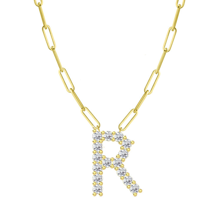 Diamond Initial Pendant with Paperclip Chain - Armans Fine Jewellery