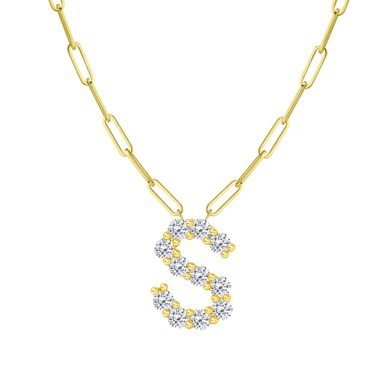 Diamond Initial Pendant with Paperclip Chain - Armans Fine Jewellery