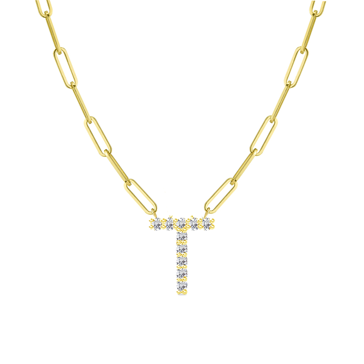Diamond Initial Pendant with Paperclip Chain - Armans Fine Jewellery