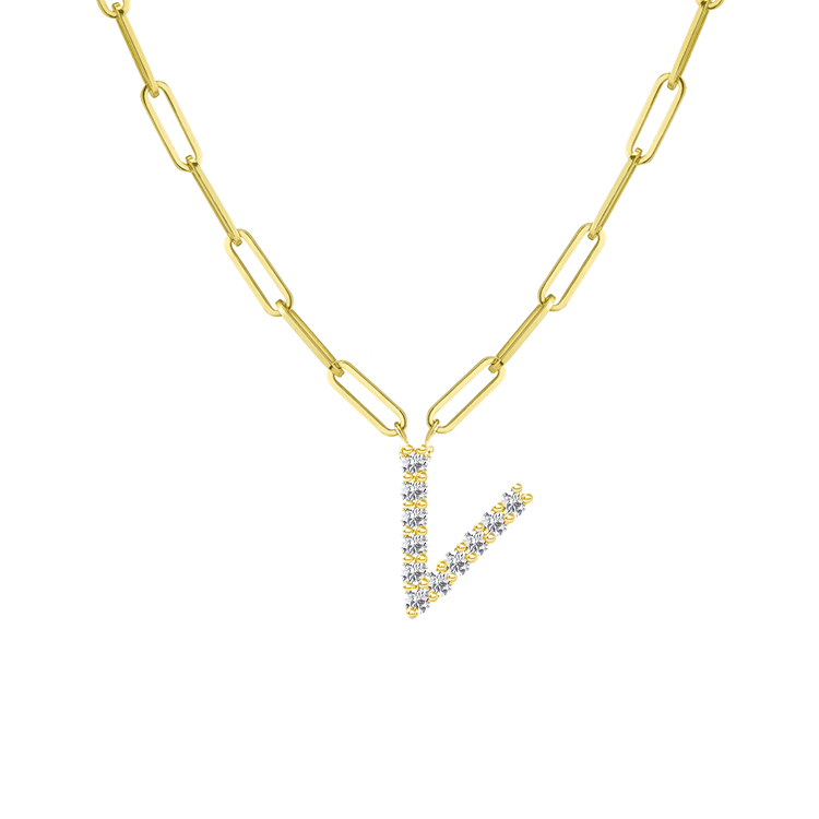 Diamond Initial Pendant with Paperclip Chain - Armans Fine Jewellery