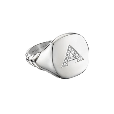 Diamond Initial Pinky Ring with Woven Scale Band - Armans Fine Jewellery