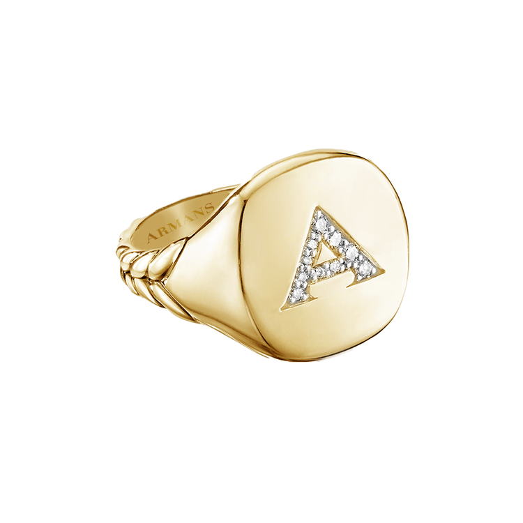 Diamond Initial Pinky Ring with Woven Scale Band | Armans Fine Jewellery