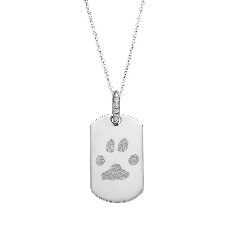 Diamond Link Dog Tag Necklace with Paw Print - Armans Fine Jewellery