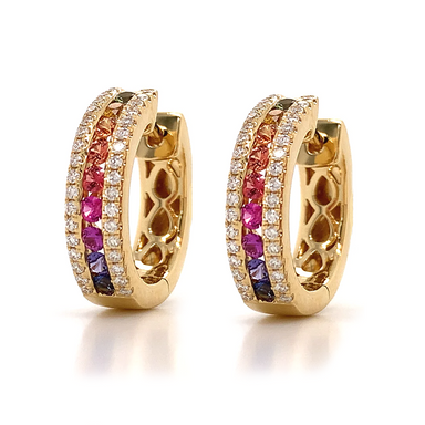 Diamond and Rainbow Sapphire Hoop Earrings - Armans Fine Jewellery