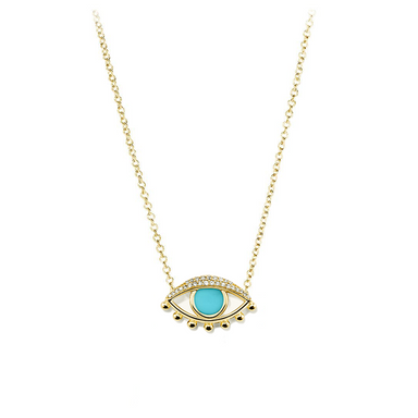 Diamond and Turquoise Enamel Evil Eye Necklace - Armans Fine Jewellery