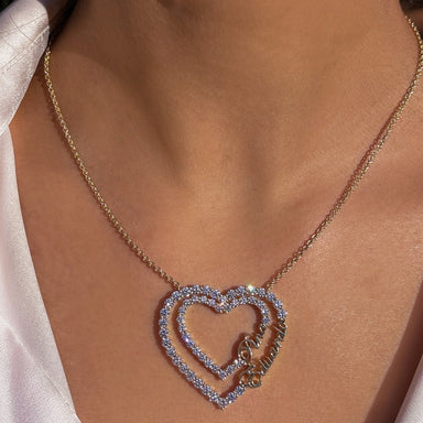 Double Diamond Heart Necklace With Custom Names