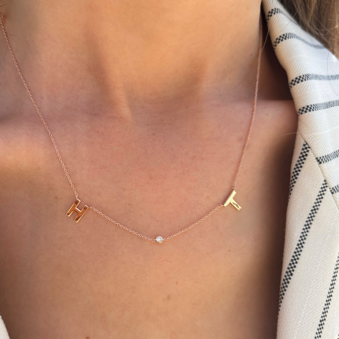 Double Initial Gemstone Necklace