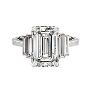 Emerald Trilogy Lab Grown Engagement Ring with Baguette Side Stones - Armans Fine Jewellery