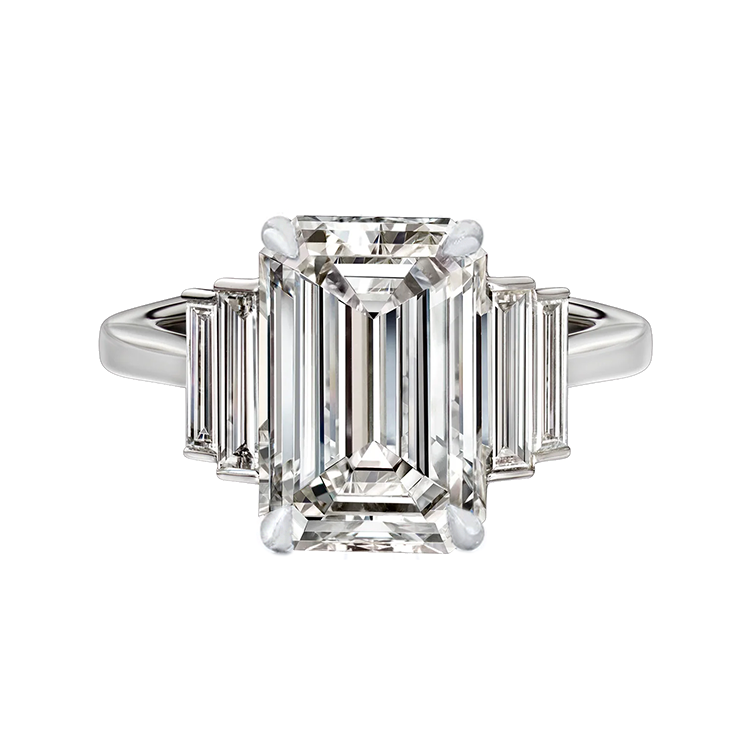 Emerald Trilogy Lab Grown Engagement Ring with Baguette Side Stones - Armans Fine Jewellery