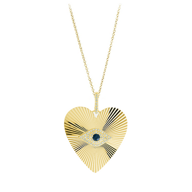 Evil Eye Fluted Heart Necklace - Armans Fine Jewellery