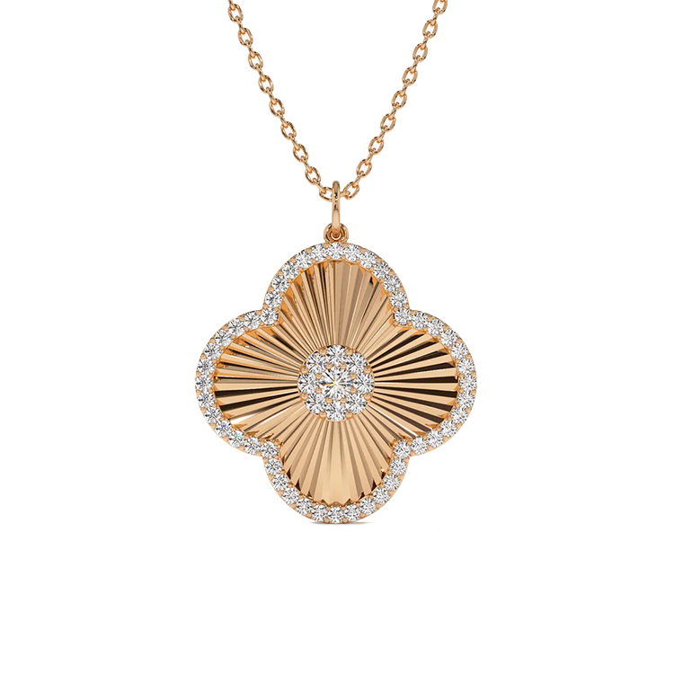 Fluted Diamond Clover Necklace - Armans Fine Jewellery