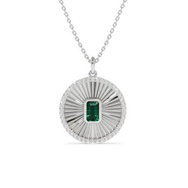Fluted Green Emerald Disc Necklace - Armans Fine Jewellery