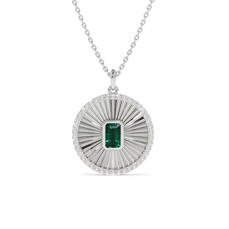Fluted Green Emerald Disc Necklace - Armans Fine Jewellery