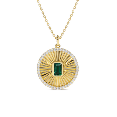 Fluted Green Emerald Disc Necklace - Armans Fine Jewellery