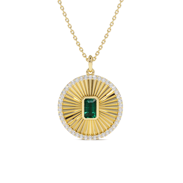Fluted Green Emerald Disc Necklace - Armans Fine Jewellery